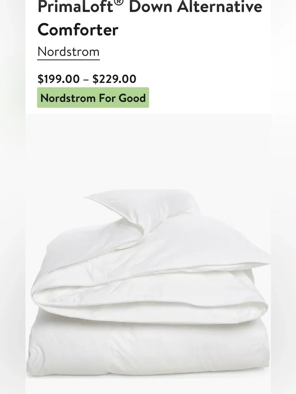 NORDSTROM NWT PrimaLoft KING Down Alternative Comforter $229 MSRP White
